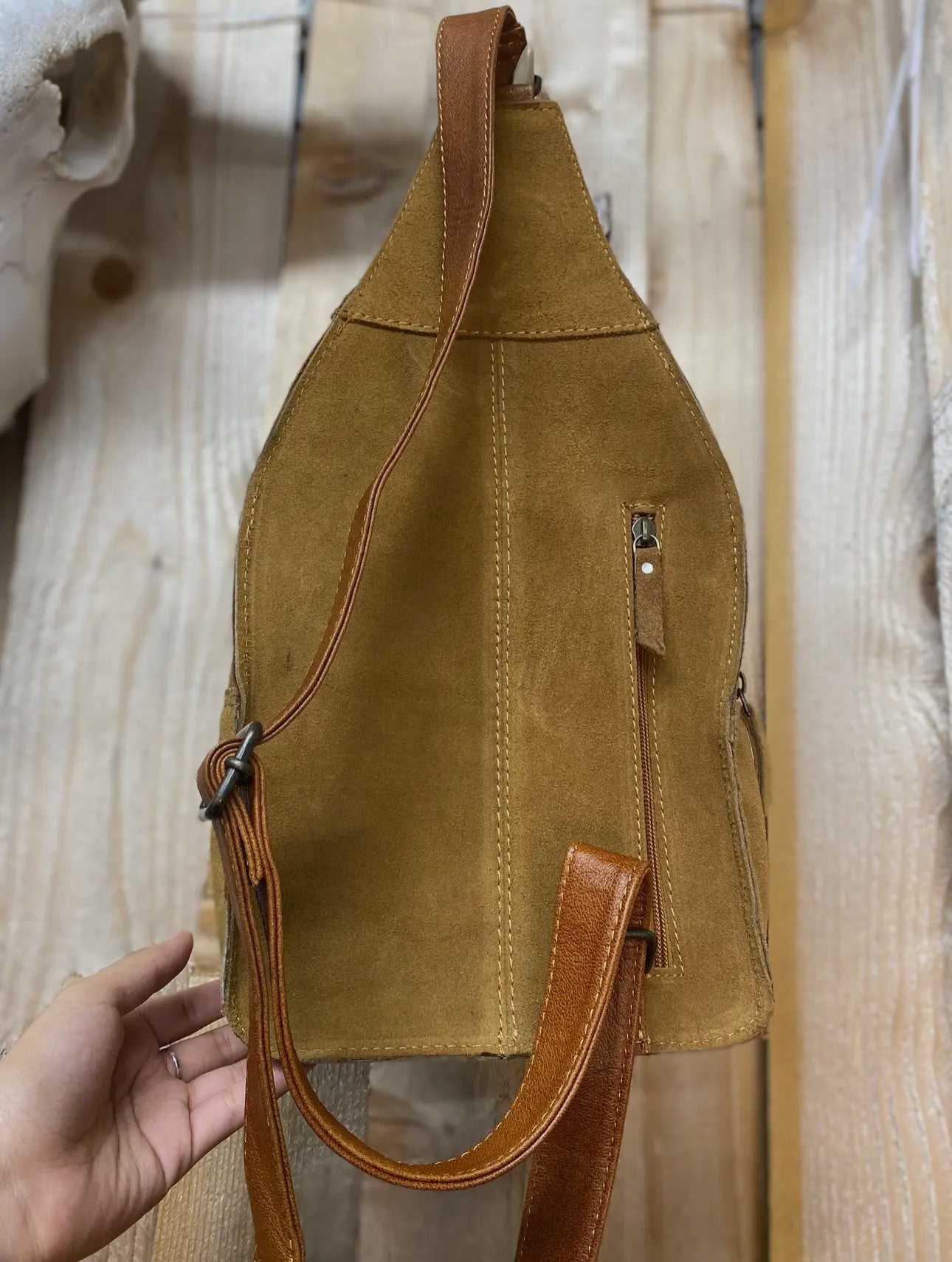 Tan Bootstitch Suede Leather Fanny Sling Bag