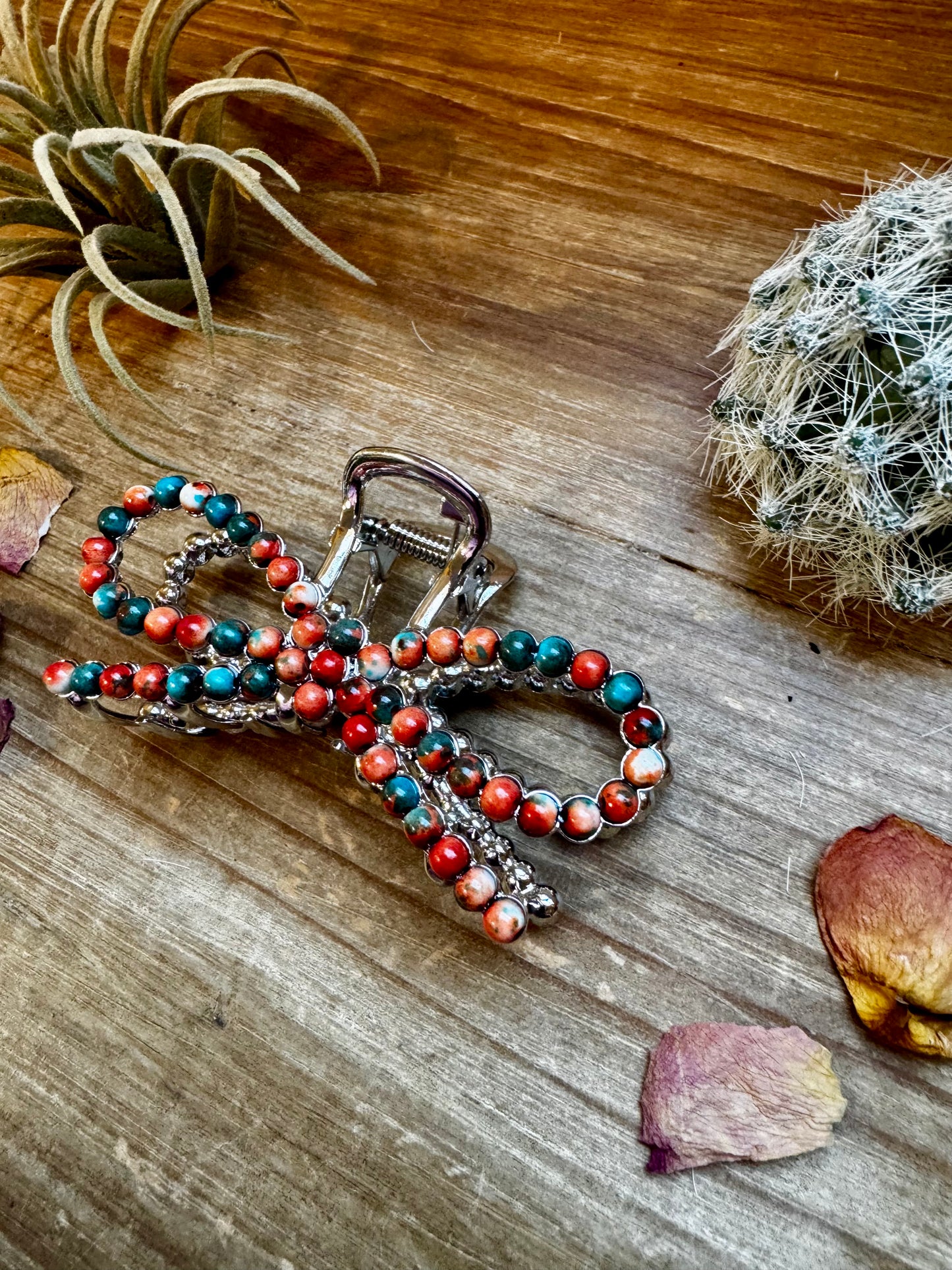 Orange & Turquoise  bow hair clips