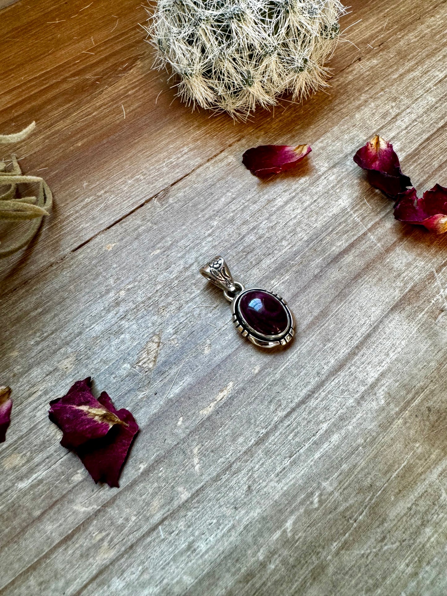 Oval Pendant - sterling silver with purple spiny