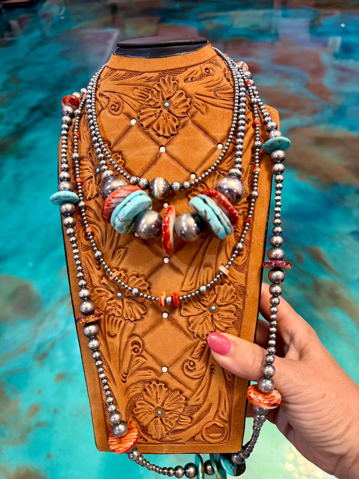 Jaci Stack – Mixed Spiny Oyster, Turquoise & Sterling Silver Necklaces
