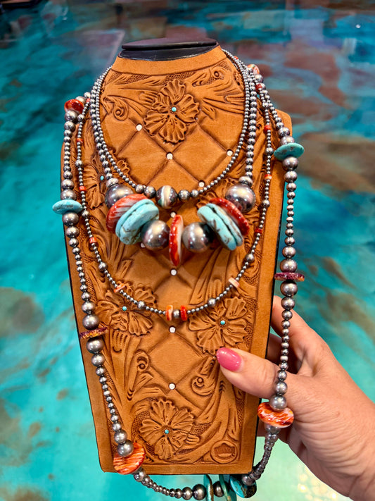 Jaci Stack – Mixed Spiny Oyster, Turquoise & Sterling Silver Necklaces