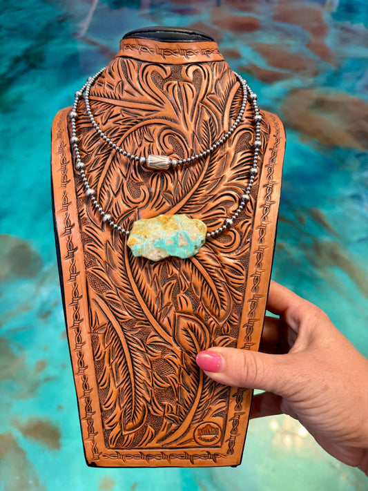 Jaci Stack – Sterling Silver Barrel & Flat Turquoise Necklaces