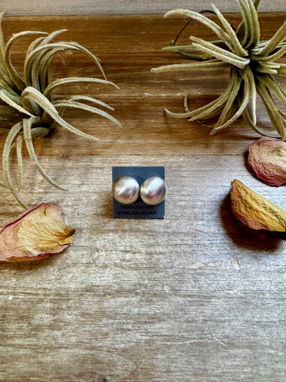 12mm sterling silver saucer pearl stud earrings with stamp MS, USA made