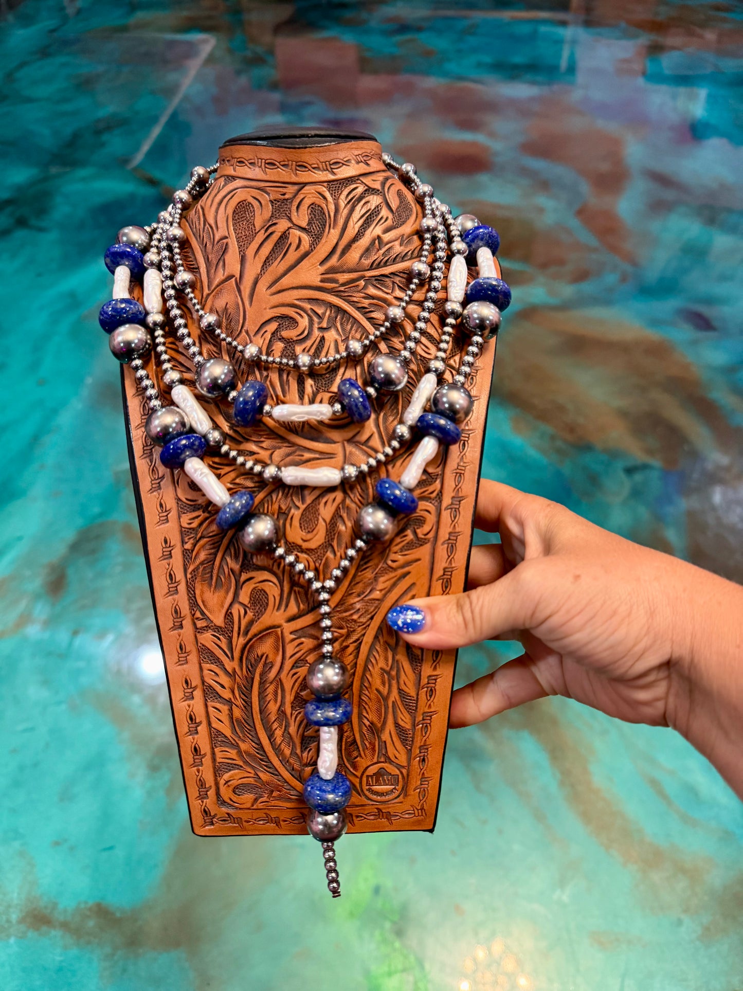 The Jaci Set – Four-Piece Sterling Silver, Lapis & Freshwater Pearl Necklace Set