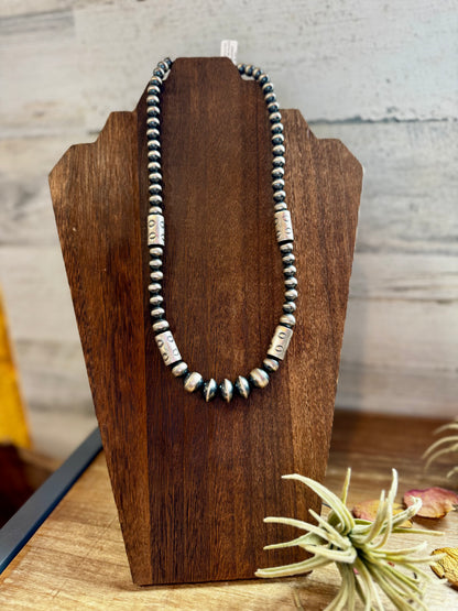 20-inch sterling silver necklace with 12mm saucer and barrel beads, made in the USA