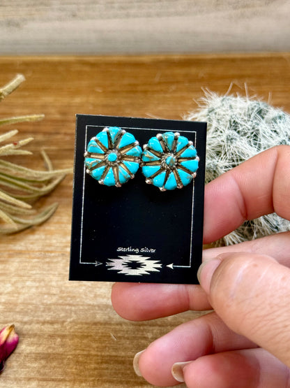 Cluster Stud Blue Turquoise Earrings