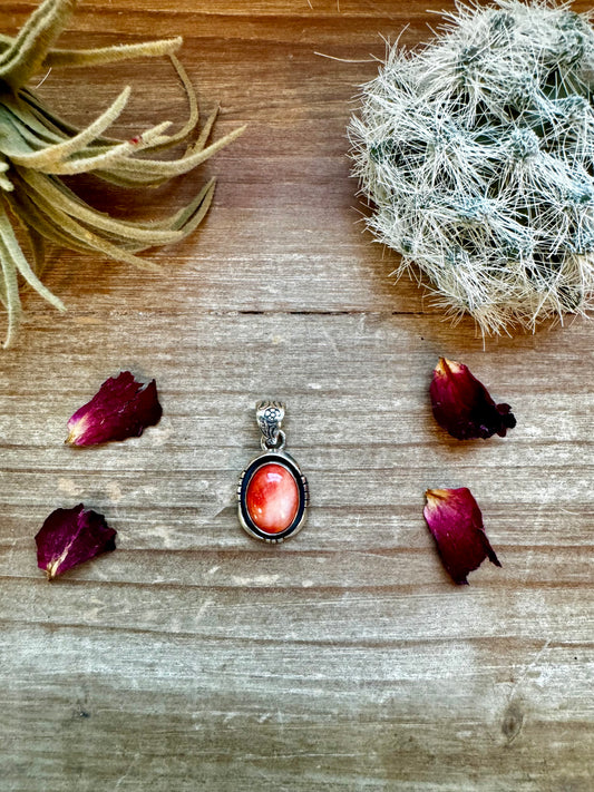 Oval Pendant - sterling silver with orange spiny