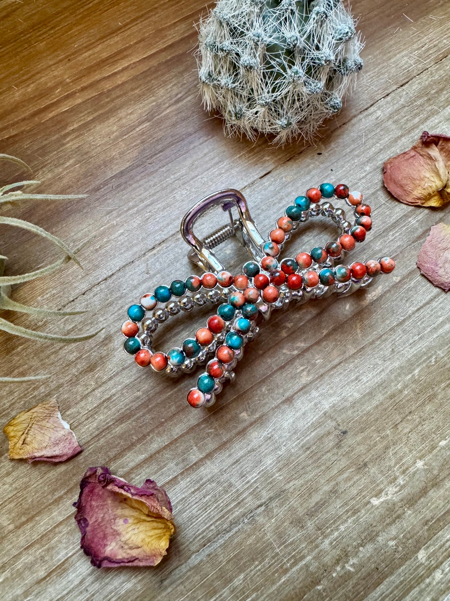 Orange & Turquoise  bow hair clips