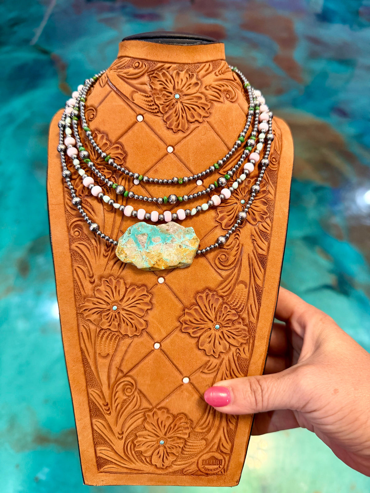 Jaci Stack – Sonoran Gold, Pink Conch & Sterling Silver Necklaces