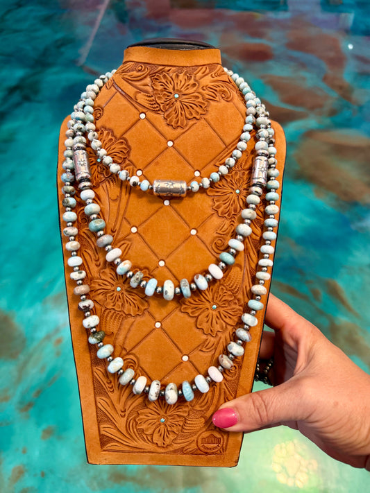 Jaci Stack – Larimar & Sterling Silver Pearl Necklaces