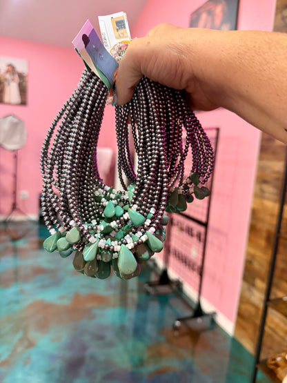 Turquoise Teardrop & Freshwater Pearl Necklace