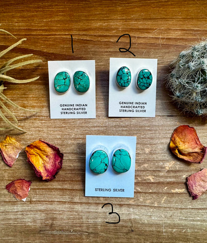 Stud Earrings - Turquoise oval stud earrings