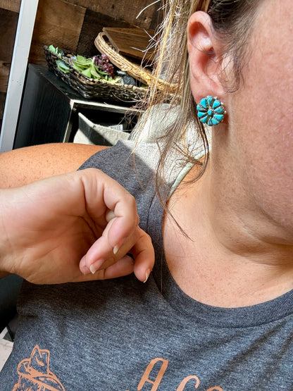 Cluster Stud Blue Turquoise Earrings