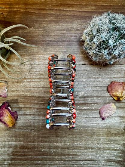 Orange & Turquoise  bow hair clips