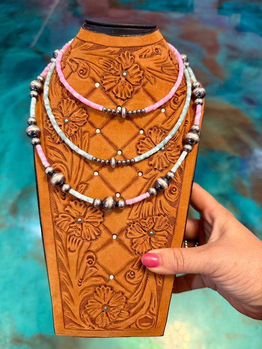 Pink & Blue Dyed Shell Three-Necklace Stack