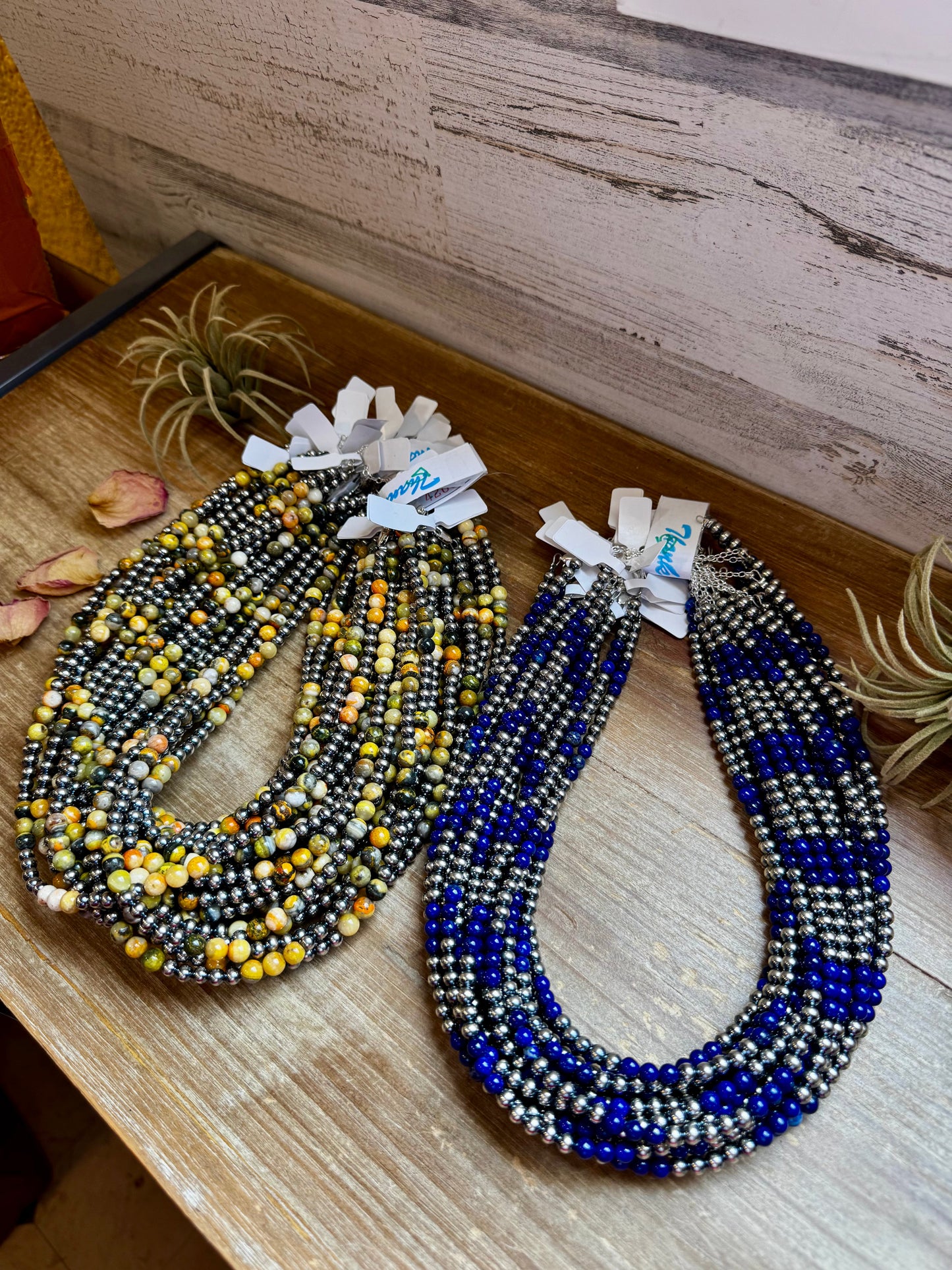 Handmade 18-inch necklace with 5mm lapis beads and 5mm sterling silver pearls, made by The Bijoux FAB