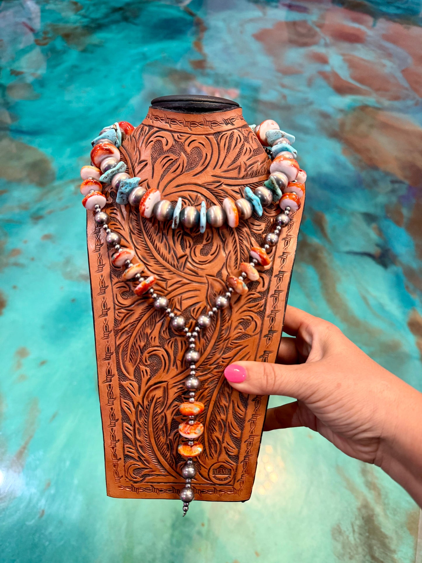 Jaci Collection – Turquoise & Orange Spiny Oyster Statement Necklaces