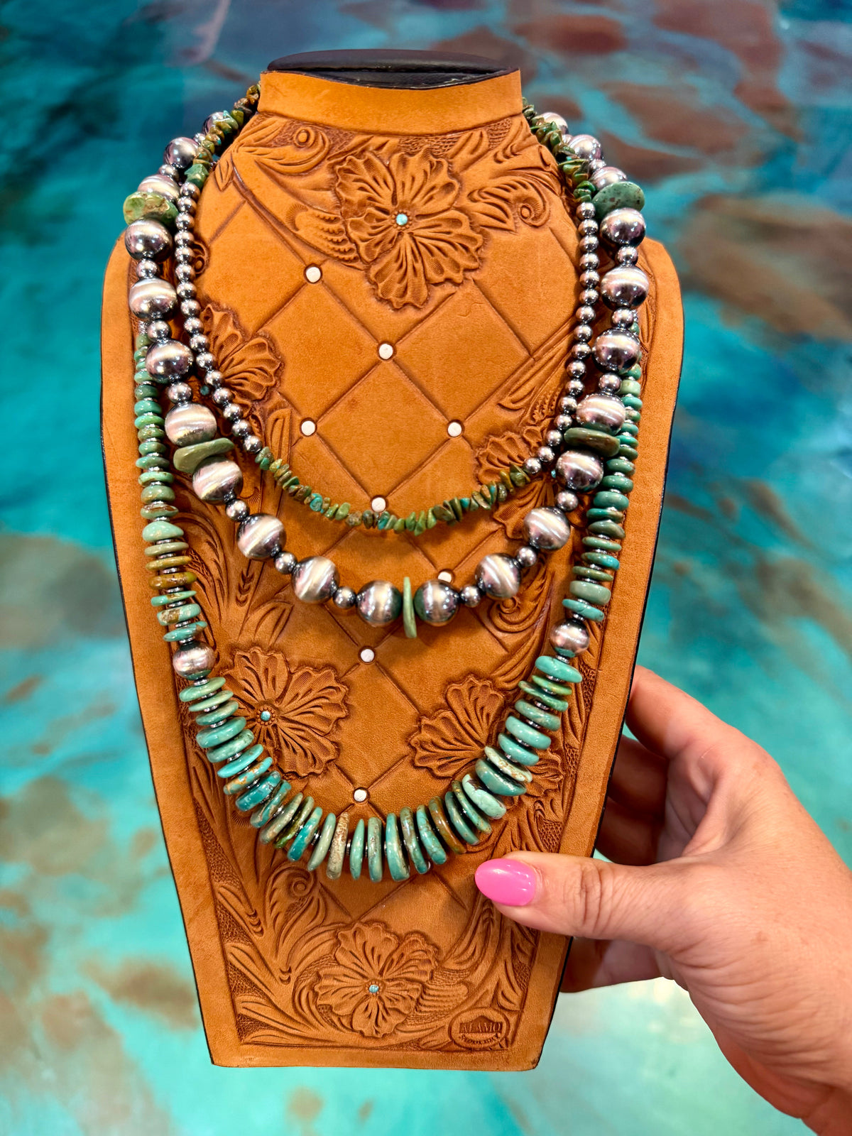 Green Turquoise & Sterling Silver 3-Piece Necklace Stack