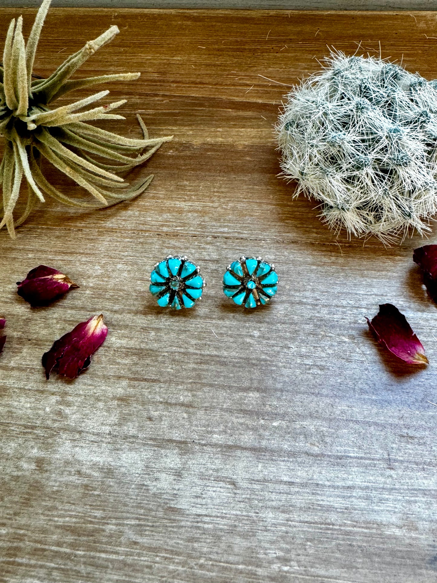 Cluster Stud Blue Turquoise Earrings