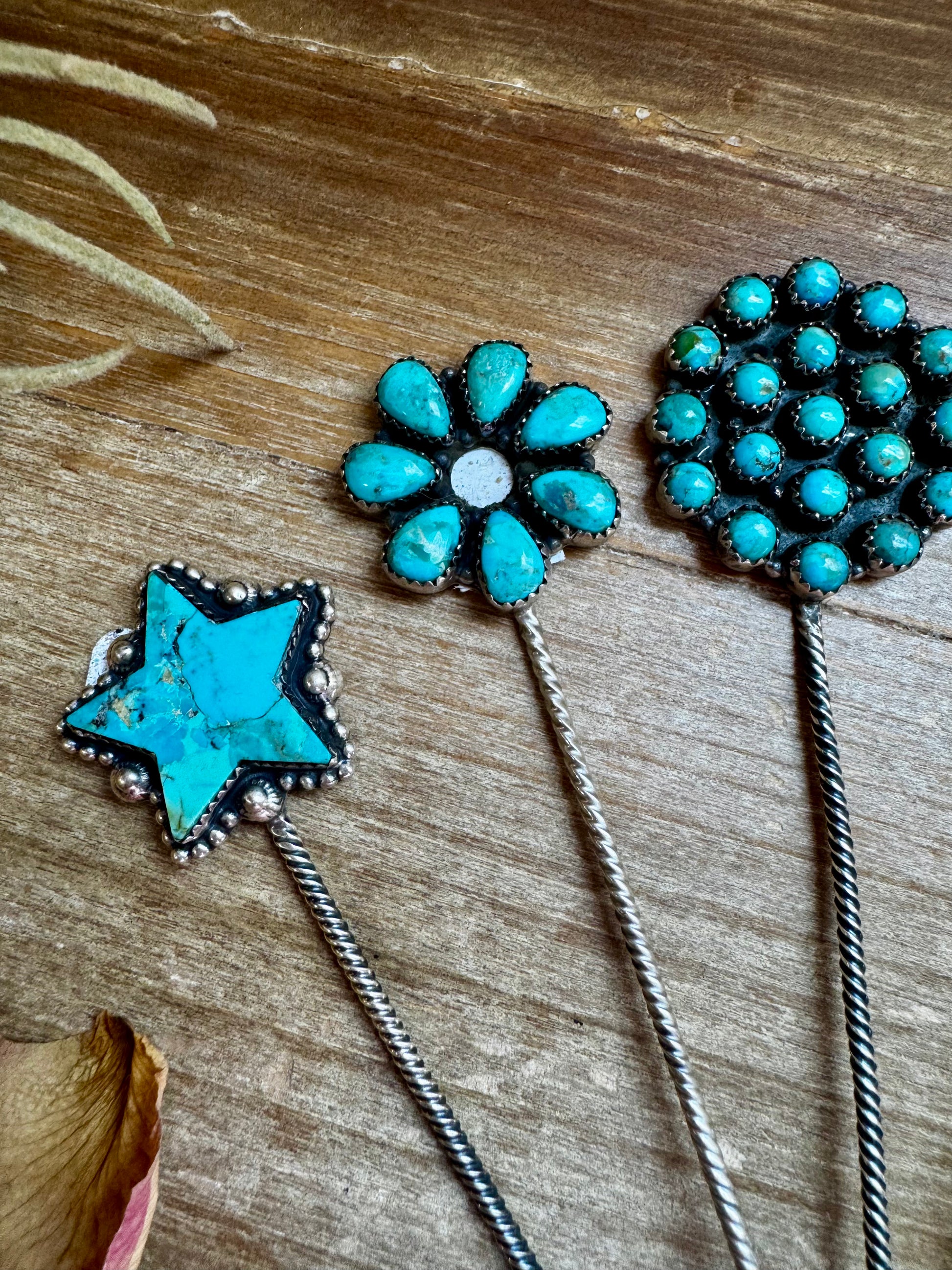 Sterling silver hat pins with Kingman turquoise, handmade in India, limited collection with sharp end, choose your shape