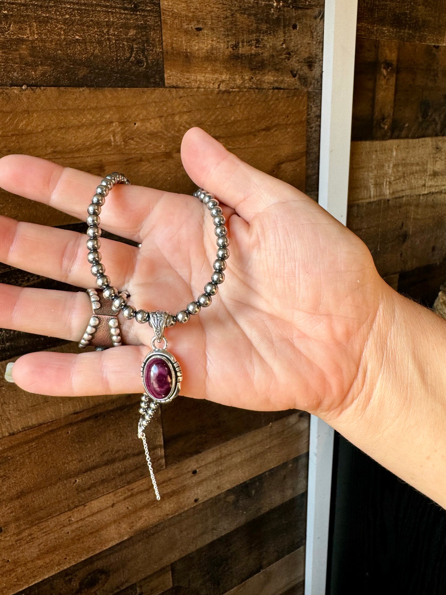 Oval Pendant - sterling silver with purple spiny