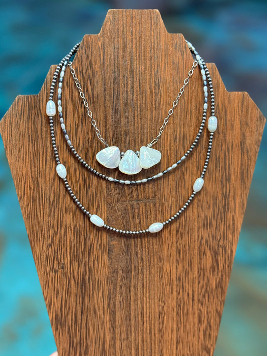 Pearl & Shell Stack – 3 Piece Layered Necklace Set