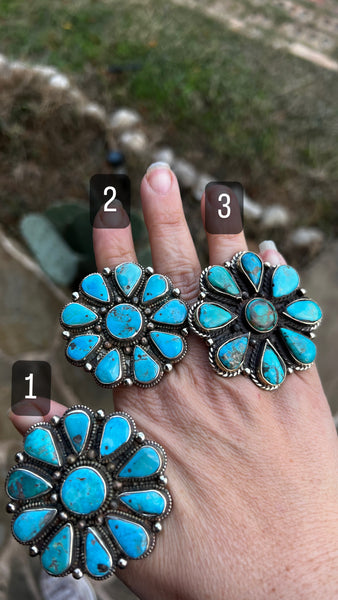 Blue flowers turquoise rings