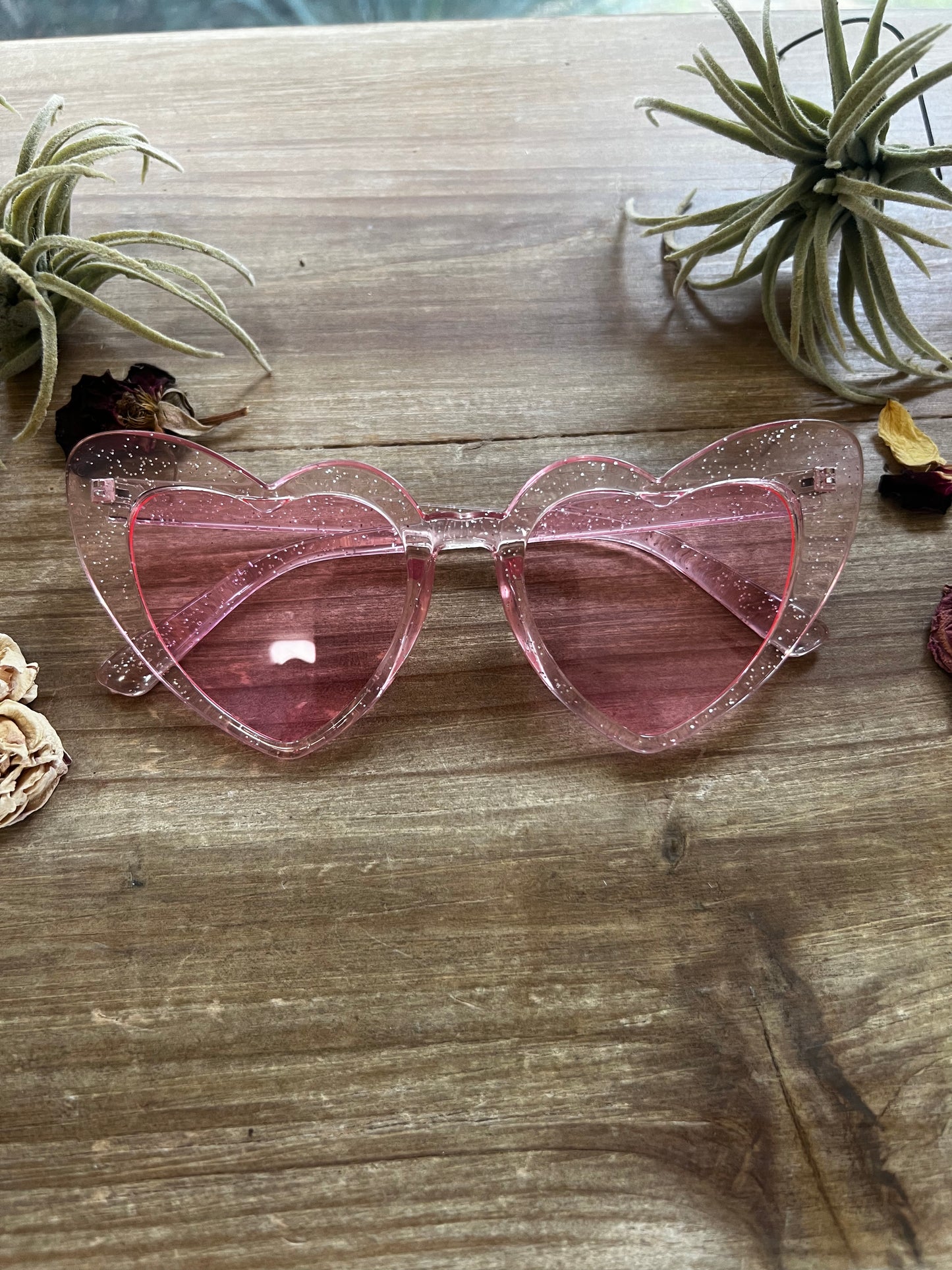 Pink Party Glitter Heart Sunglasses