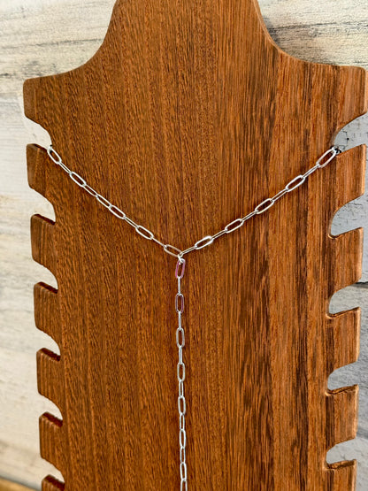Silver Lariat necklace - paperclip chain