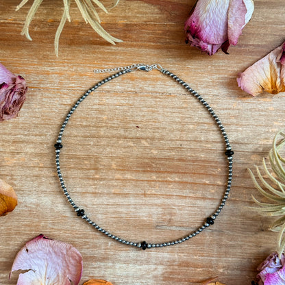 Sterling Silver Pearl & Black Onyx Necklace – 15”