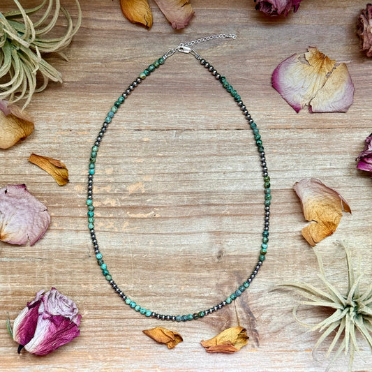 19-inch sterling silver and African turquoise necklace with extender, 4 mm beads, handmade by The Bijoux FAB, USA made