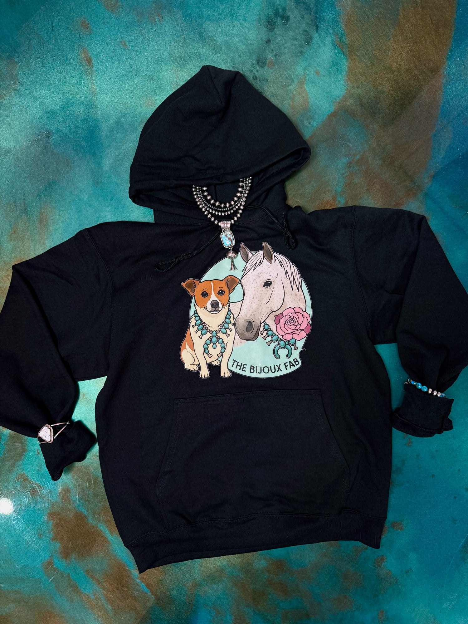 Bijoux FAB logo hoodie, true to size, ultra comfy, USA-pressed logo, unisex western hoodie
