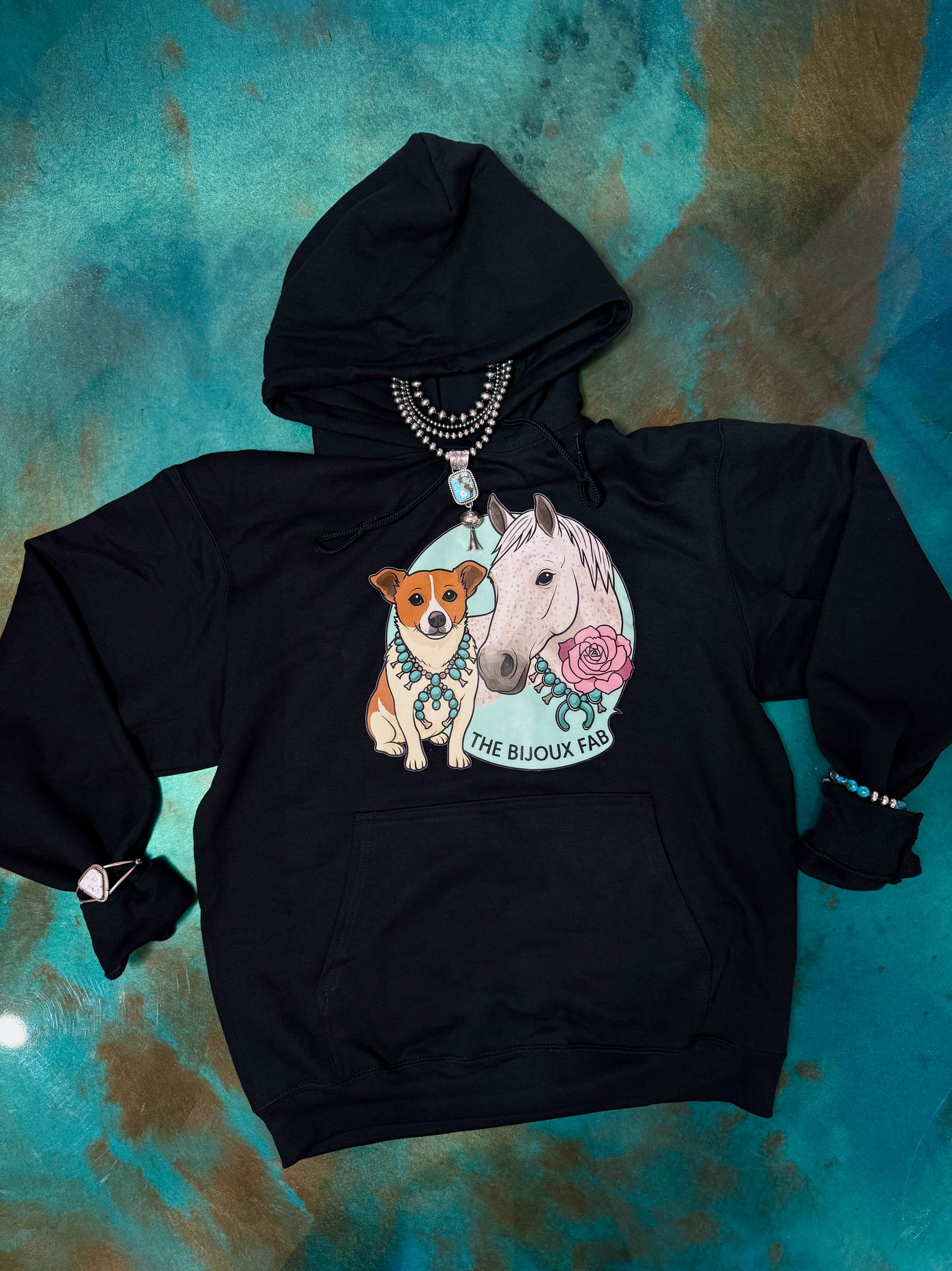 Bijoux FAB logo hoodie, true to size, ultra comfy, USA-pressed logo, unisex western hoodie
