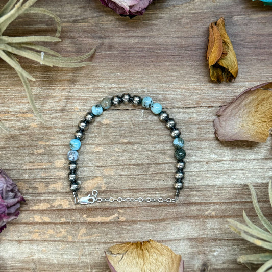 6.25-inch Larimar and sterling silver bracelet with extender, 6 mm beads, handmade by The Bijoux FAB, USA made