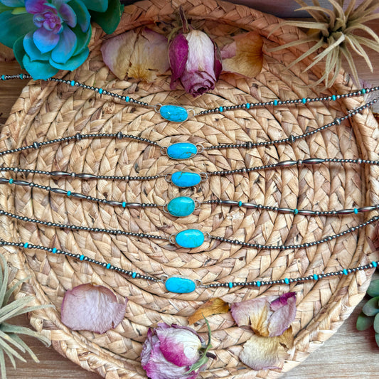 13-inch sterling silver and turquoise choker with extender, handmade in-house by The Bijoux FAB, USA made, one of a kind, multiple styles available