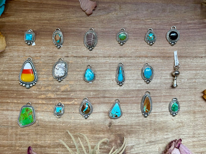 Sterling silver and turquoise charms handmade by Jason Ogg and Shay Pfeiffer, USA made, pick your favorite style