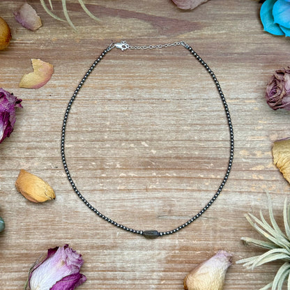 16-inch sterling silver and faceted Labradorite necklace with 3 mm pearls, 4 mm saucers, extender, handmade by The Bijoux FAB, USA made