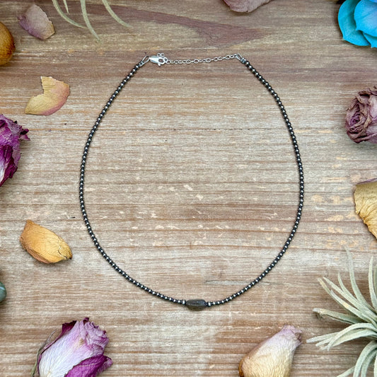 16-inch sterling silver and faceted Labradorite necklace with 3 mm pearls, 4 mm saucers, extender, handmade by The Bijoux FAB, USA made