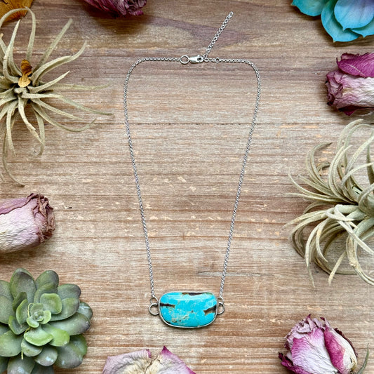 16-inch sterling silver chain necklace with freeform turquoise pendant, handmade by The Bijoux FAB, USA made, one of a kind, pick your favorite
