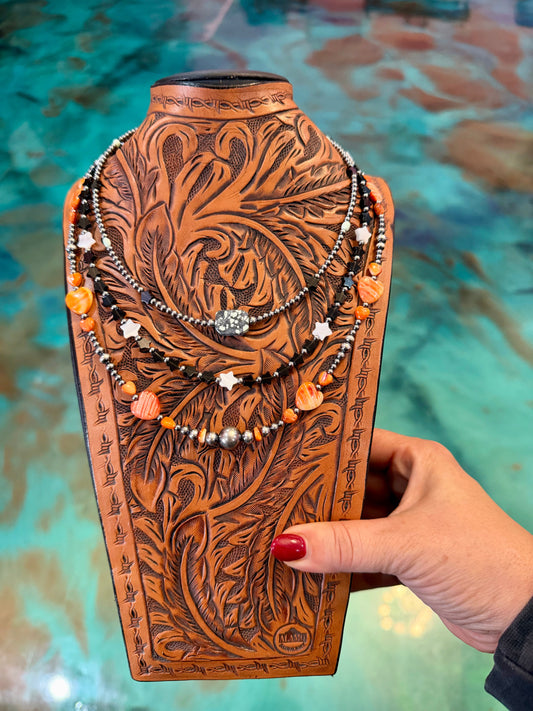 One Time Pieces – Black Onyx, Turquoise & Orange Spiny Oyster Necklace Stack