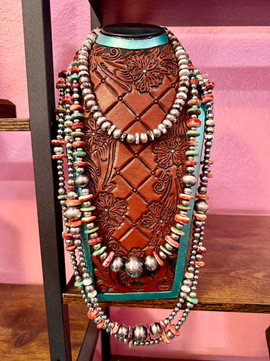 One Time Pieces – White Horse & Multistone Statement Necklace Stack