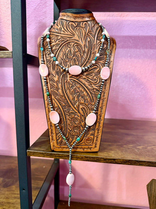 One Time Pieces – Pink Conch & Oval Turquoise Necklace Set