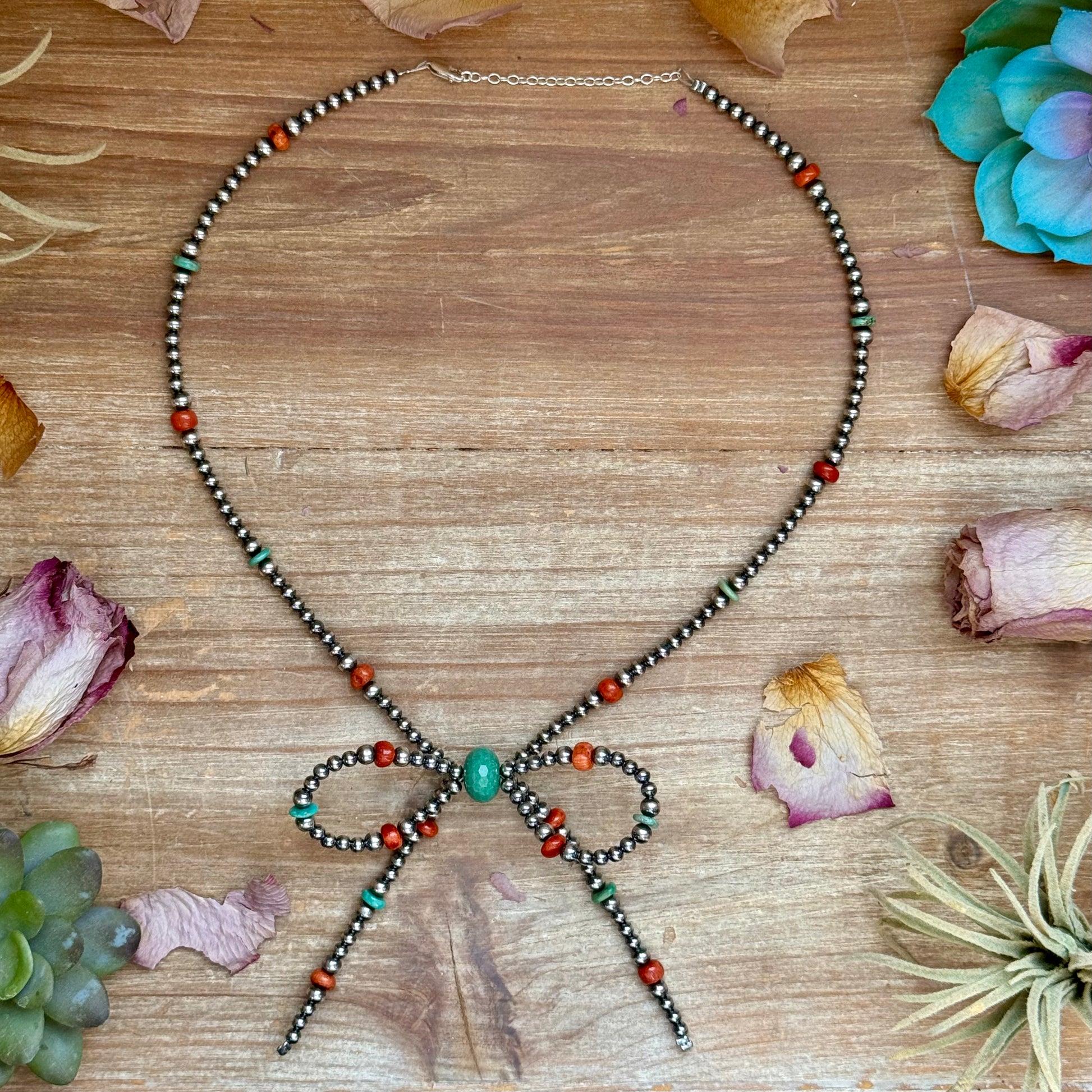 19-inch sterling silver pearl necklace with 4 mm and 5 mm pearls, turquoise, and dyed coral accents, 2-inch extender, handmade by The Bijoux FAB

