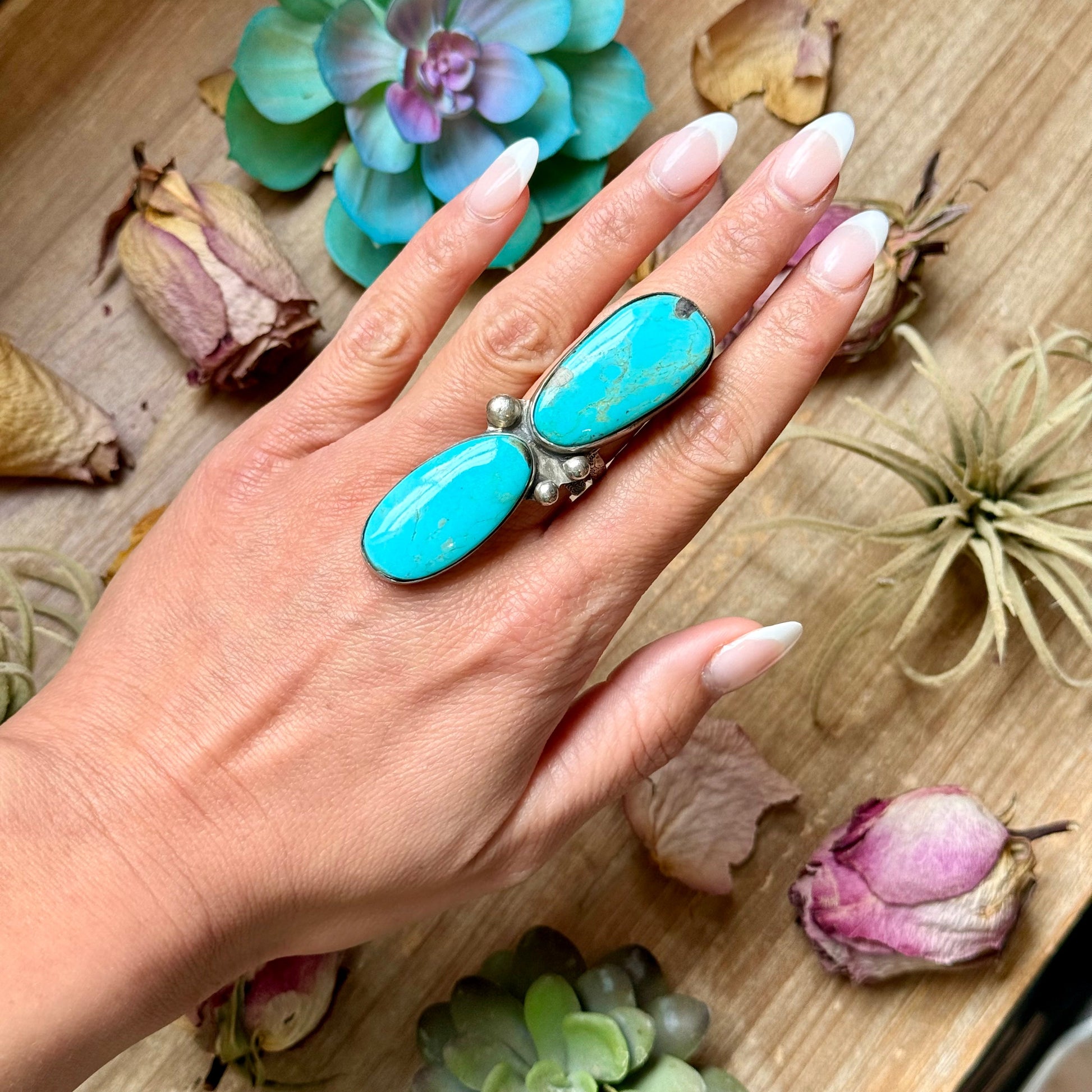 Sterling silver two-stone adjustable ring handmade in-house by The Bijoux FAB, one of a kind, USA made
