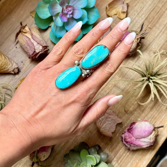 Sterling silver two-stone adjustable ring handmade in-house by The Bijoux FAB, one of a kind, USA made
