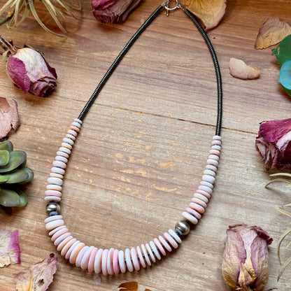 Pink Conch & Black Hematite Necklace – 23.5” –