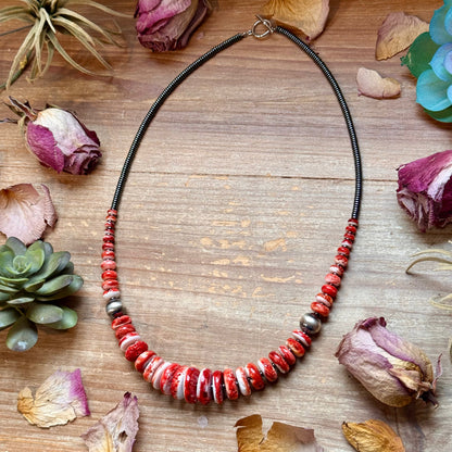 Red Spiny Oyster & Black Hematite Necklace – 23.5”