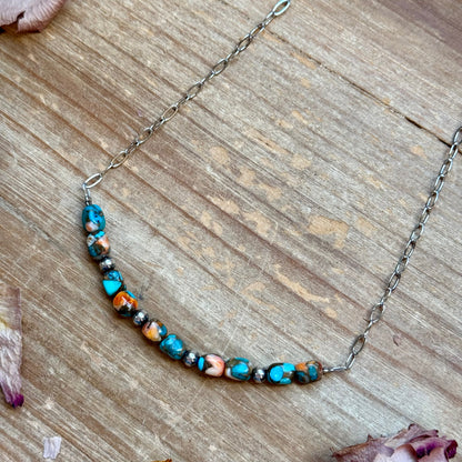 Turquoise & Spiny Oyster Pearl Necklace 16 inch