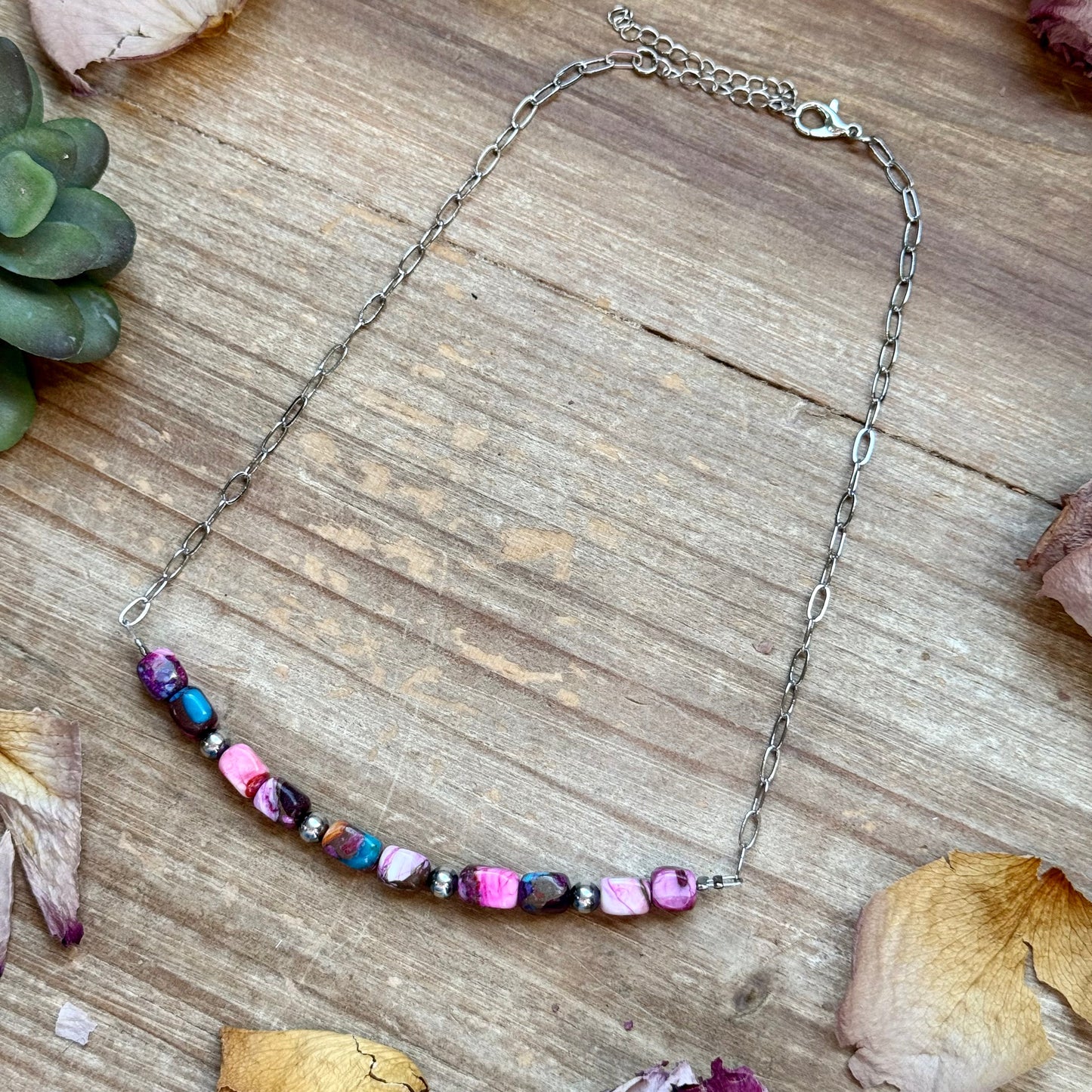 Pink Dyed Turquoise Necklace 16 inch