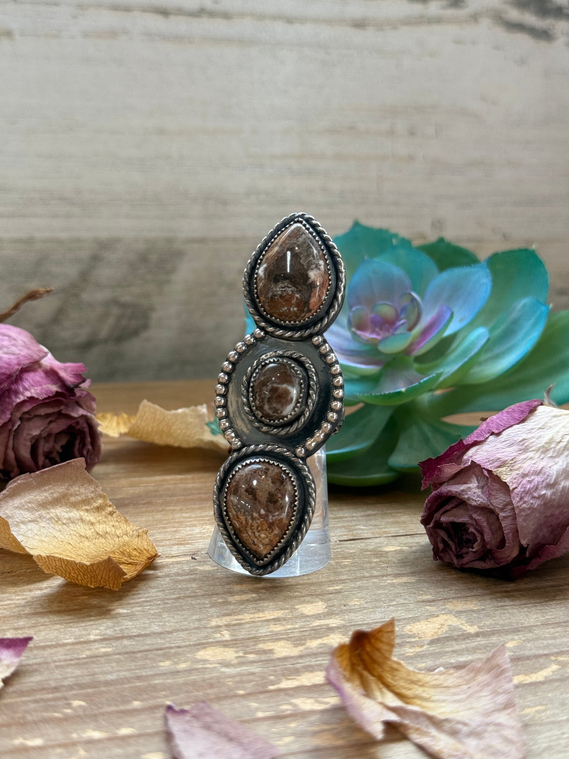 Adjustable sterling silver Wild Horse 3-stone ring handmade by The Bijoux FAB, USA made
